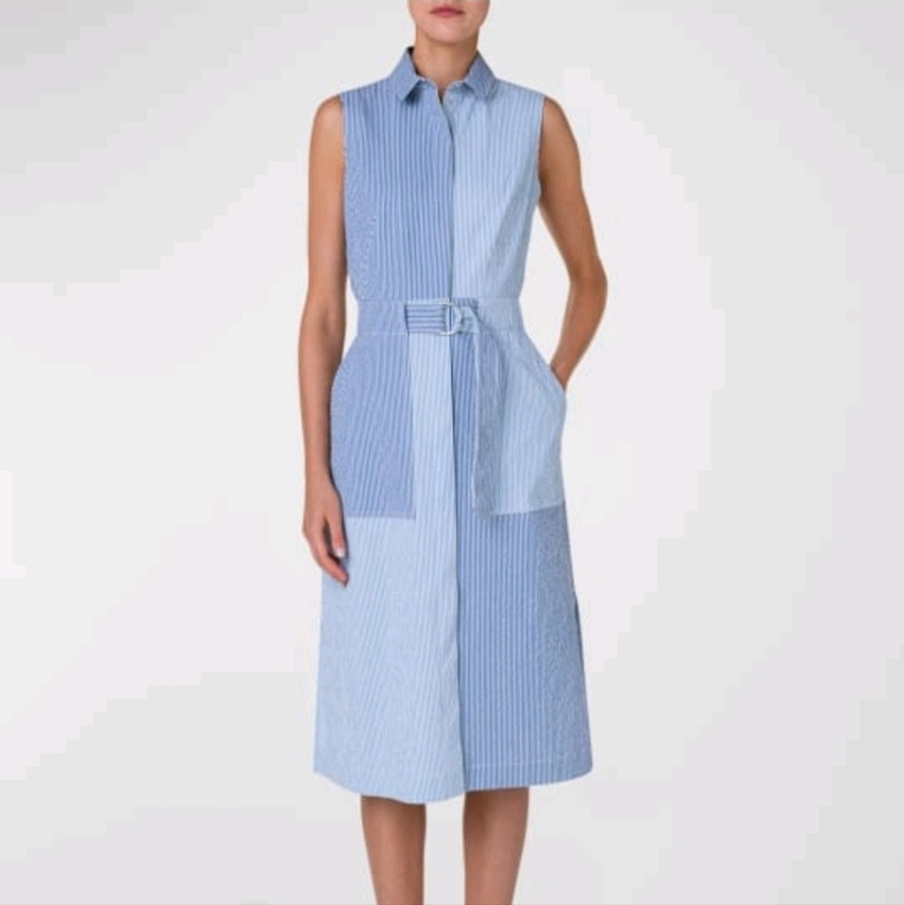 Akris Punto Blue and White Striped Midi Dress